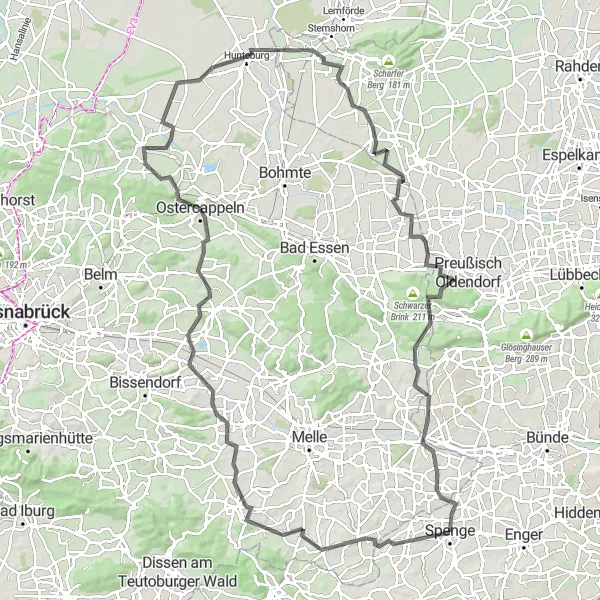 Map miniature of "Bardüttingdorf and Wiehenturm Trek" cycling inspiration in Detmold, Germany. Generated by Tarmacs.app cycling route planner
