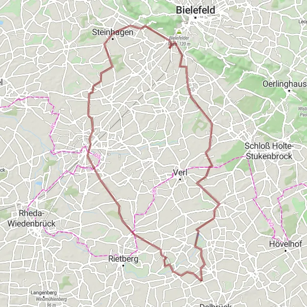 Karten-Miniaturansicht der Radinspiration "Gravel Abenteuer" in Detmold, Germany. Erstellt vom Tarmacs.app-Routenplaner für Radtouren