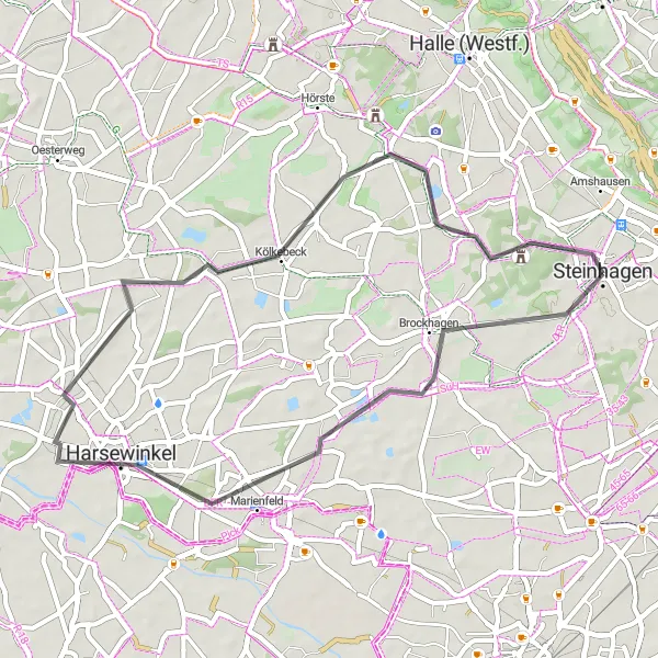 Karten-Miniaturansicht der Radinspiration "Schloß Patthorst Rundweg" in Detmold, Germany. Erstellt vom Tarmacs.app-Routenplaner für Radtouren