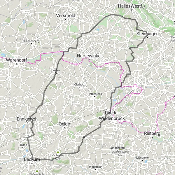Karten-Miniaturansicht der Radinspiration "Schlösser und Natur auf asphaltierten Wegen" in Detmold, Germany. Erstellt vom Tarmacs.app-Routenplaner für Radtouren