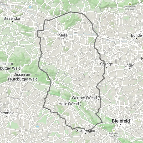 Map miniature of "Burg Ravensberg Loop" cycling inspiration in Detmold, Germany. Generated by Tarmacs.app cycling route planner