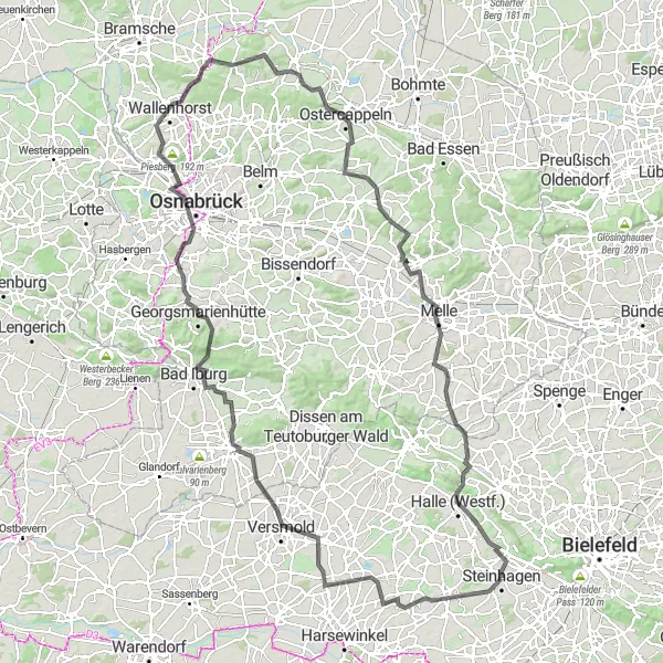Map miniature of "Dörenberg Challenge" cycling inspiration in Detmold, Germany. Generated by Tarmacs.app cycling route planner