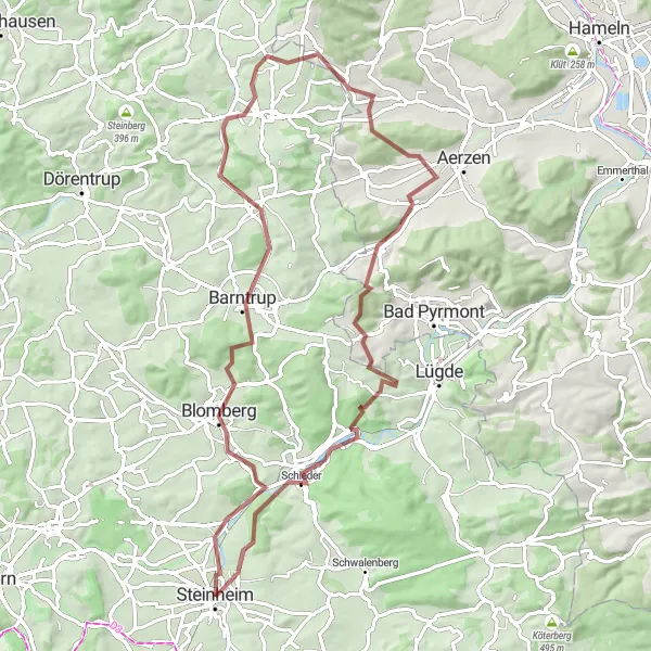 Map miniature of "Blomberg Circuit Gravel Route" cycling inspiration in Detmold, Germany. Generated by Tarmacs.app cycling route planner