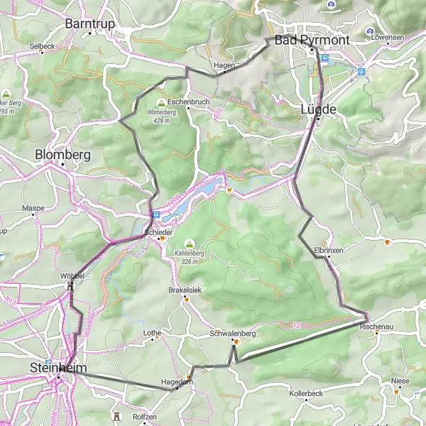 Map miniature of "Steinheim to Rischenau Road Route" cycling inspiration in Detmold, Germany. Generated by Tarmacs.app cycling route planner