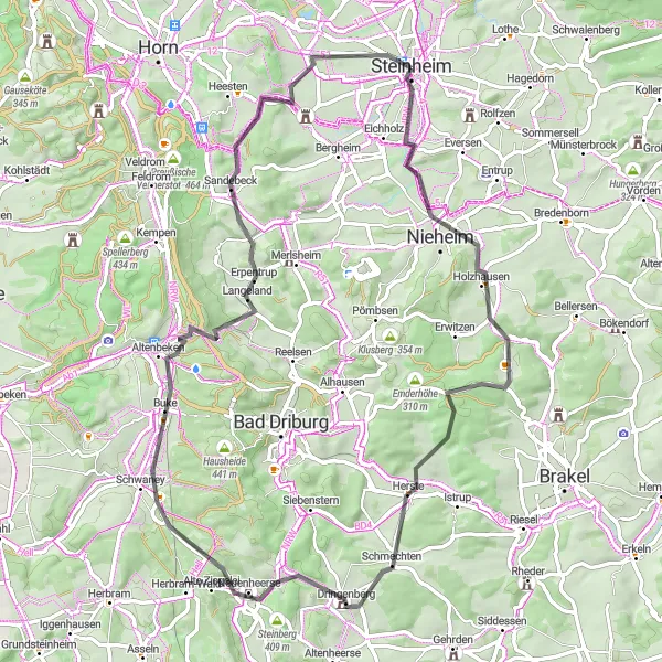 Map miniature of "Hill Country Ride" cycling inspiration in Detmold, Germany. Generated by Tarmacs.app cycling route planner