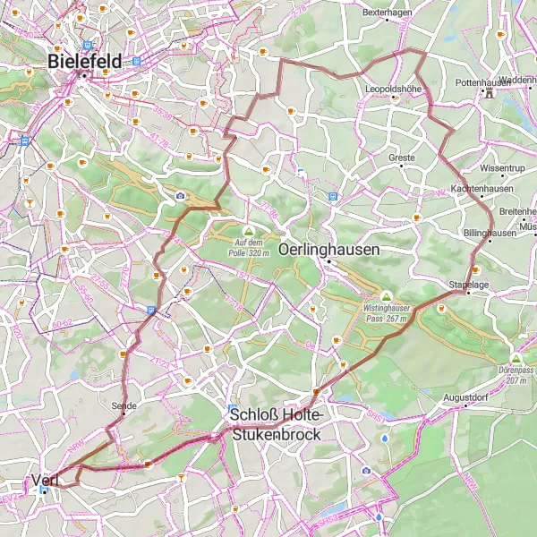 Karten-Miniaturansicht der Radinspiration "Gravelabenteuer von Verl nach Schloß Holte-Stukenbrock" in Detmold, Germany. Erstellt vom Tarmacs.app-Routenplaner für Radtouren