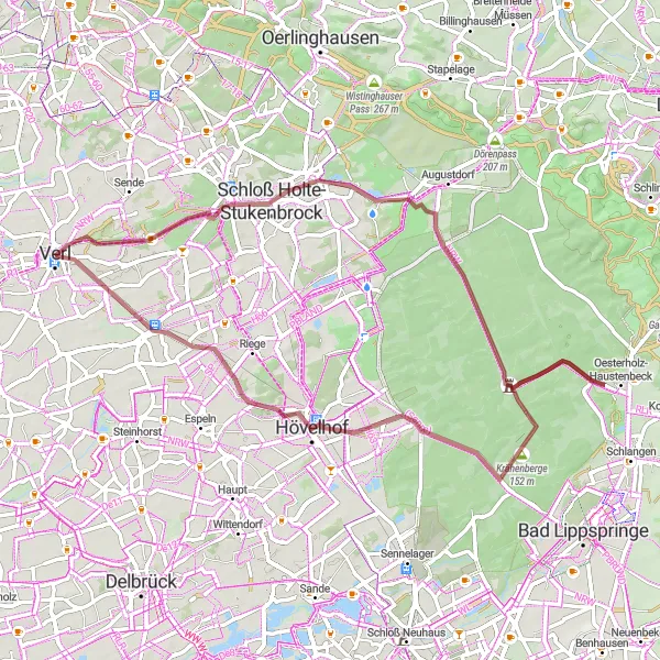 Map miniature of "Schloß Holte-Stukenbrock Gravel Adventure" cycling inspiration in Detmold, Germany. Generated by Tarmacs.app cycling route planner