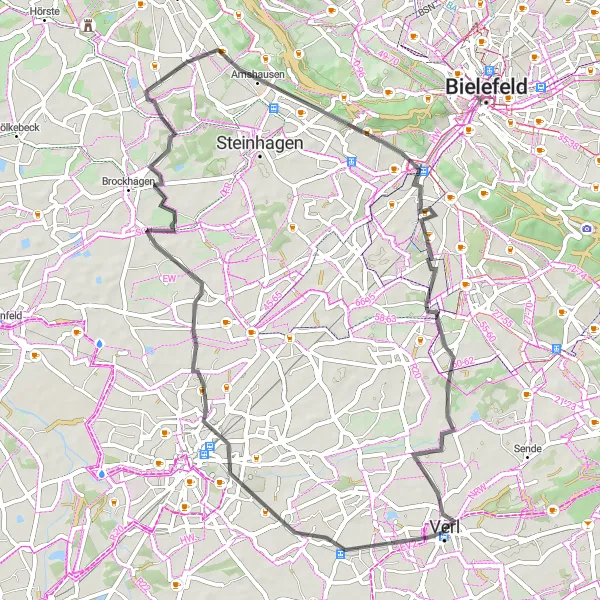 Map miniature of "Verl Nr. 8 Ride" cycling inspiration in Detmold, Germany. Generated by Tarmacs.app cycling route planner