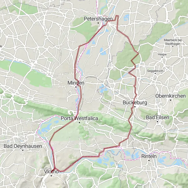 Map miniature of "The Gravel Adventure" cycling inspiration in Detmold, Germany. Generated by Tarmacs.app cycling route planner