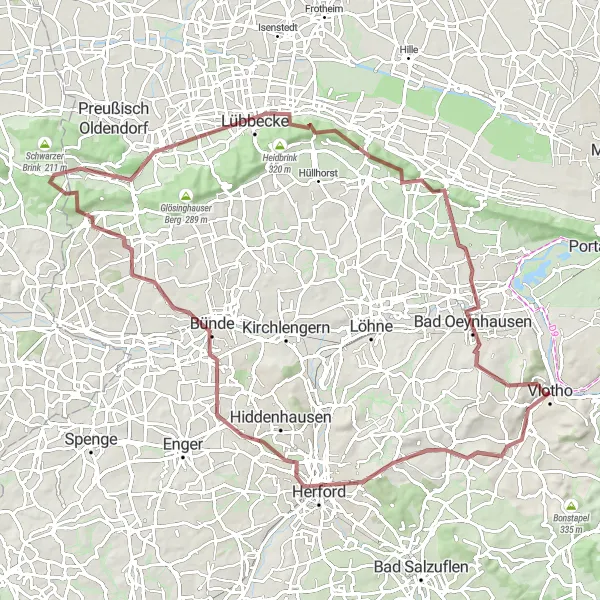 Karten-Miniaturansicht der Radinspiration "Gravel-Tour um Vlotho" in Detmold, Germany. Erstellt vom Tarmacs.app-Routenplaner für Radtouren