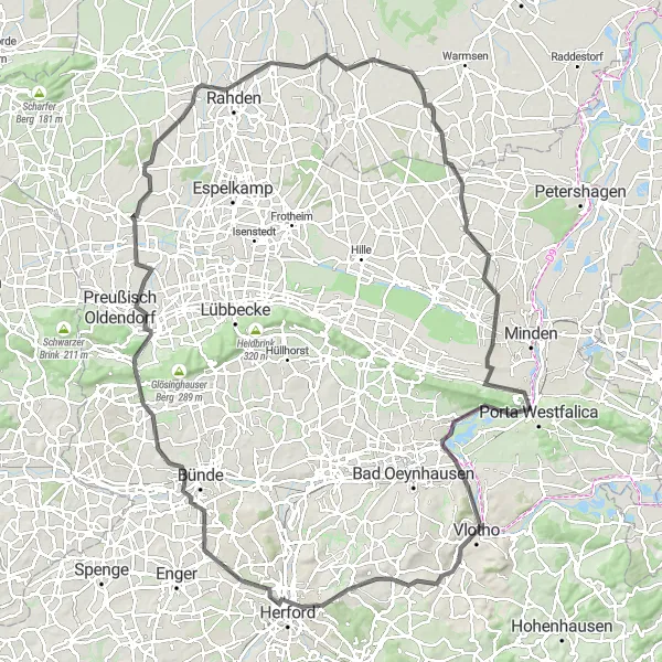 Karten-Miniaturansicht der Radinspiration "Road-Tour durch Detmold" in Detmold, Germany. Erstellt vom Tarmacs.app-Routenplaner für Radtouren