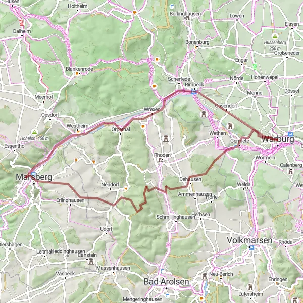 Karten-Miniaturansicht der Radinspiration "Kulturelle und Naturerkundung rund um Warburg" in Detmold, Germany. Erstellt vom Tarmacs.app-Routenplaner für Radtouren