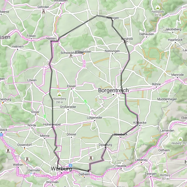 Karten-Miniaturansicht der Radinspiration "Geschichtsträchtige Radtour rund um Warburg" in Detmold, Germany. Erstellt vom Tarmacs.app-Routenplaner für Radtouren