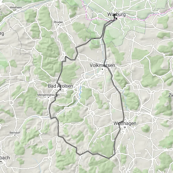 Karten-Miniaturansicht der Radinspiration "Panorama-Radtour um Warburg" in Detmold, Germany. Erstellt vom Tarmacs.app-Routenplaner für Radtouren