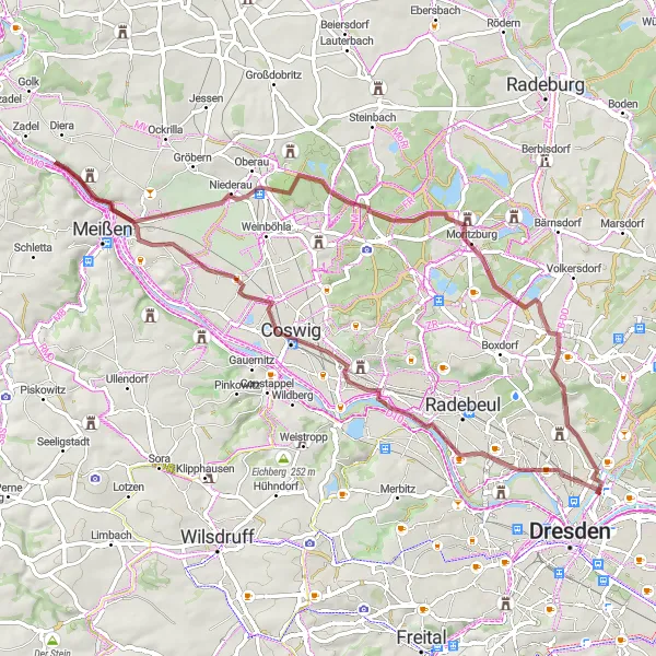 Karten-Miniaturansicht der Radinspiration "Dresden - Jacobstein - Albertstadt Runde" in Dresden, Germany. Erstellt vom Tarmacs.app-Routenplaner für Radtouren