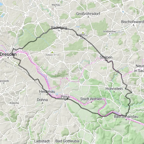 Karten-Miniaturansicht der Radinspiration "Rundfahrt um Dresden und Umgebung" in Dresden, Germany. Erstellt vom Tarmacs.app-Routenplaner für Radtouren