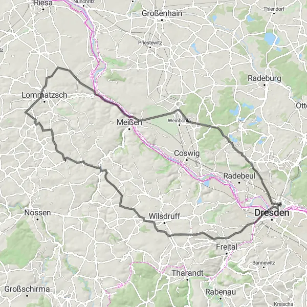 Map miniature of "Dresden's Scenic Road Adventure" cycling inspiration in Dresden, Germany. Generated by Tarmacs.app cycling route planner