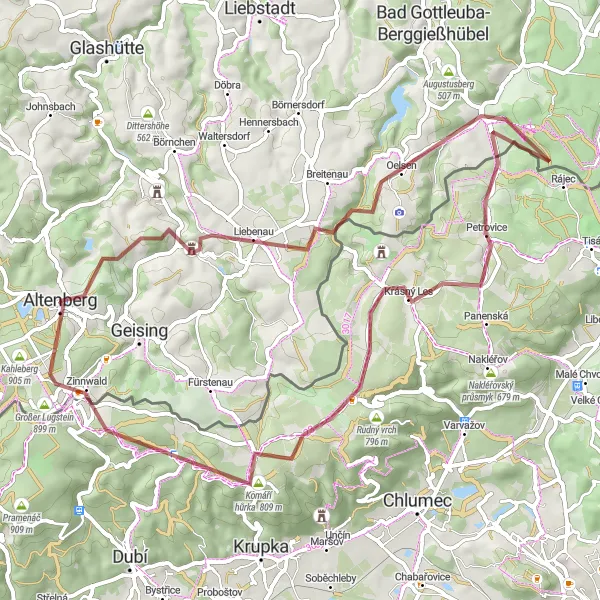 Map miniature of "Gravel Adventure to Geisingberg" cycling inspiration in Dresden, Germany. Generated by Tarmacs.app cycling route planner