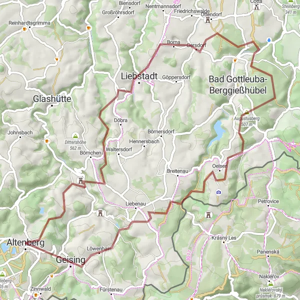 Karten-Miniaturansicht der Radinspiration "Geheimnisvolle Schätze rund um Altenberg" in Dresden, Germany. Erstellt vom Tarmacs.app-Routenplaner für Radtouren