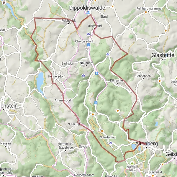 Map miniature of "Ore Mountain Gravel Trail" cycling inspiration in Dresden, Germany. Generated by Tarmacs.app cycling route planner