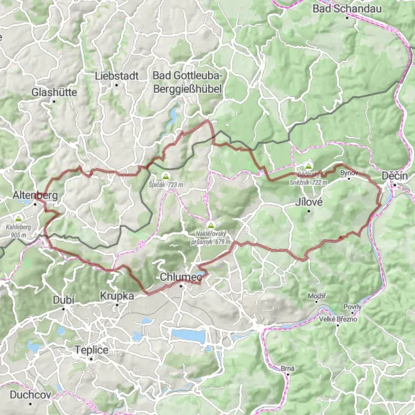 Map miniature of "Gravel Adventure around Altenberg" cycling inspiration in Dresden, Germany. Generated by Tarmacs.app cycling route planner