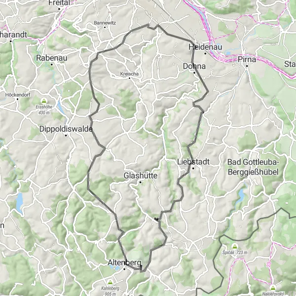 Map miniature of "Altenberg Countryside Ride" cycling inspiration in Dresden, Germany. Generated by Tarmacs.app cycling route planner