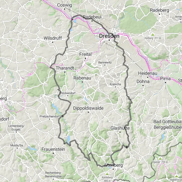 Karten-Miniaturansicht der Radinspiration "Rundtour nach Kesselsdorf und Radebeul" in Dresden, Germany. Erstellt vom Tarmacs.app-Routenplaner für Radtouren