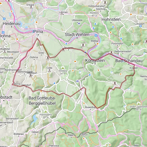 Map miniature of "Scenic Gravel Route from Bad Schandau" cycling inspiration in Dresden, Germany. Generated by Tarmacs.app cycling route planner