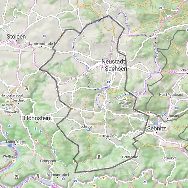 Map miniature of "Görlitz to Goßdorf and Gröditzer Str, round trip" cycling inspiration in Dresden, Germany. Generated by Tarmacs.app cycling route planner