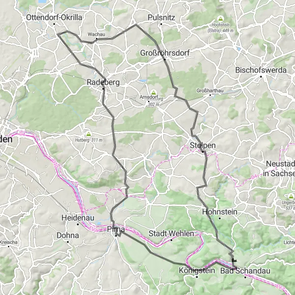 Map miniature of "Scenic Saxon Switzerland" cycling inspiration in Dresden, Germany. Generated by Tarmacs.app cycling route planner