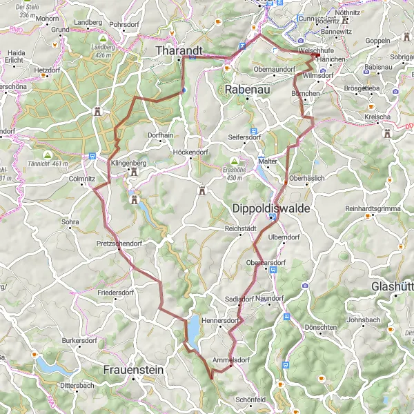 Map miniature of "Bannewitz Gravel Adventure" cycling inspiration in Dresden, Germany. Generated by Tarmacs.app cycling route planner