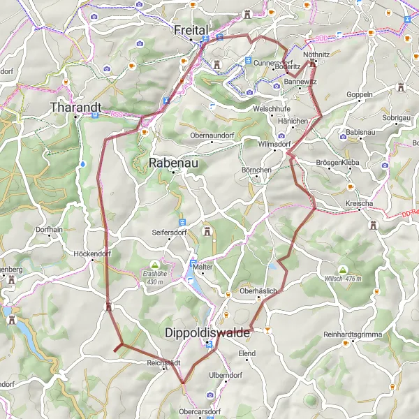 Karten-Miniaturansicht der Radinspiration "Die Nöthnitz-Runde" in Dresden, Germany. Erstellt vom Tarmacs.app-Routenplaner für Radtouren