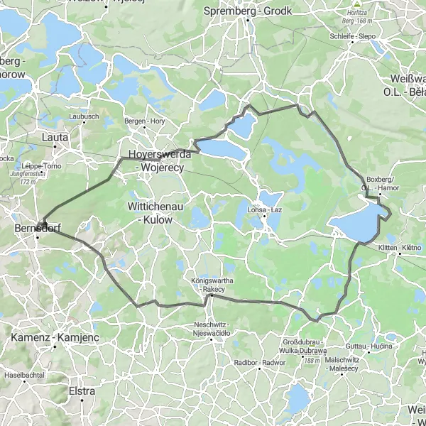 Map miniature of "Lakes and Landmarks" cycling inspiration in Dresden, Germany. Generated by Tarmacs.app cycling route planner