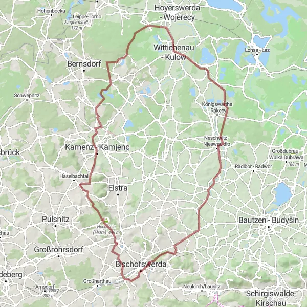 Map miniature of "The Kamenz Gravel Loop" cycling inspiration in Dresden, Germany. Generated by Tarmacs.app cycling route planner