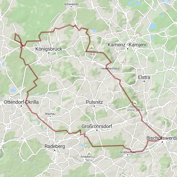 Map miniature of "Gravel Route Bischofswerda" cycling inspiration in Dresden, Germany. Generated by Tarmacs.app cycling route planner