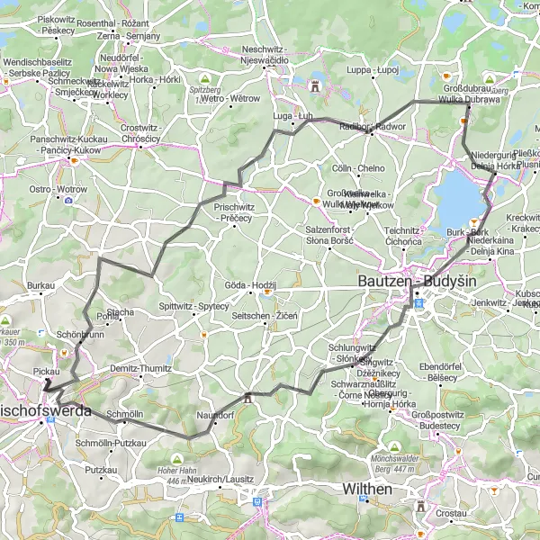 Map miniature of "Road Cycling Adventure near Bischofswerda" cycling inspiration in Dresden, Germany. Generated by Tarmacs.app cycling route planner