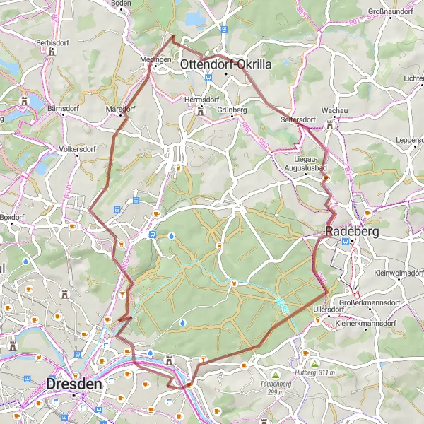 Map miniature of "Gravel Cycling Route 2" cycling inspiration in Dresden, Germany. Generated by Tarmacs.app cycling route planner