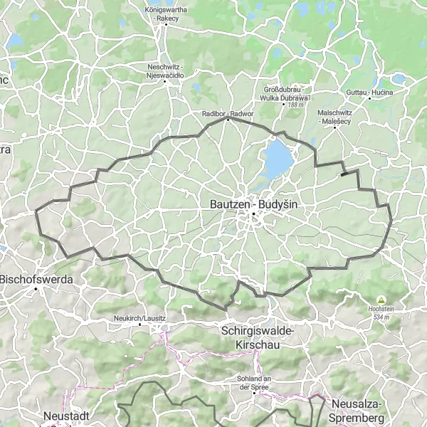 Map miniature of "Waßling - Demitz-Thumitz" cycling inspiration in Dresden, Germany. Generated by Tarmacs.app cycling route planner