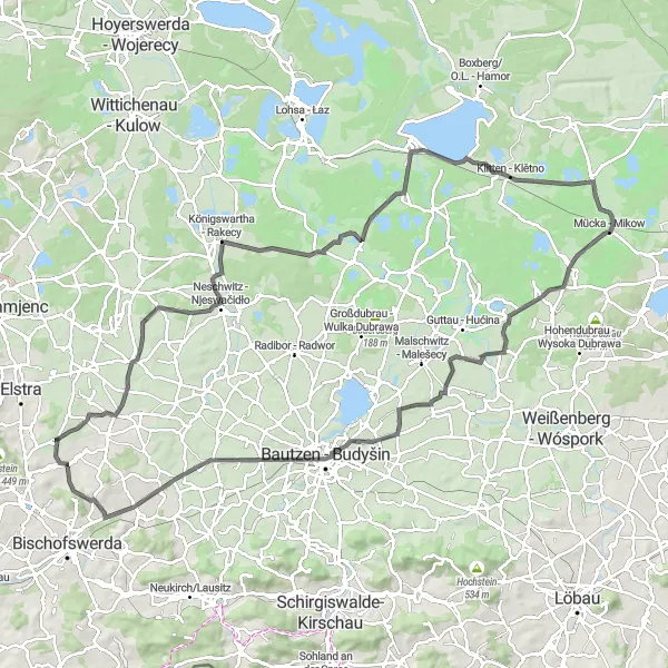 Map miniature of "Around Burkau and Buttelberg" cycling inspiration in Dresden, Germany. Generated by Tarmacs.app cycling route planner