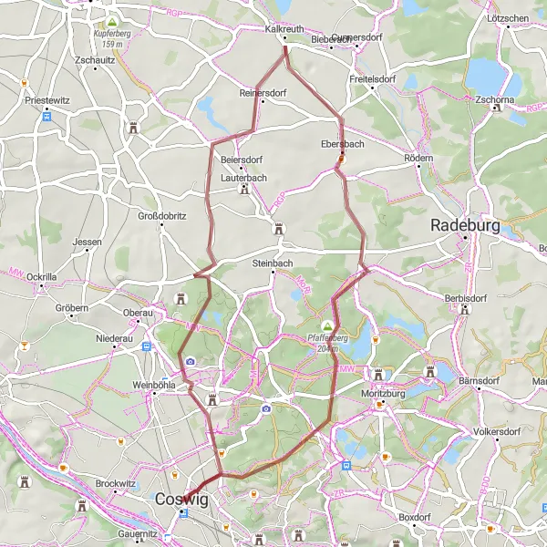 Map miniature of "Coastal Gravel Adventure" cycling inspiration in Dresden, Germany. Generated by Tarmacs.app cycling route planner