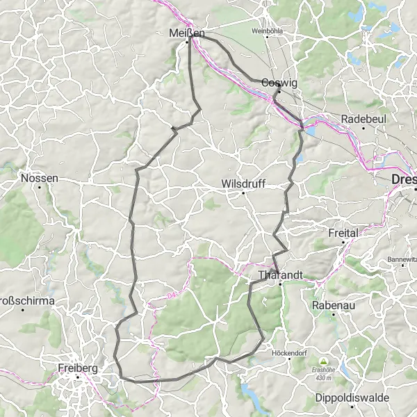 Map miniature of "Road Cycling Route - Coswig to Meissen" cycling inspiration in Dresden, Germany. Generated by Tarmacs.app cycling route planner