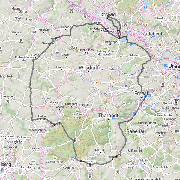 Map miniature of "The Dresden-Cossebaude Loop" cycling inspiration in Dresden, Germany. Generated by Tarmacs.app cycling route planner