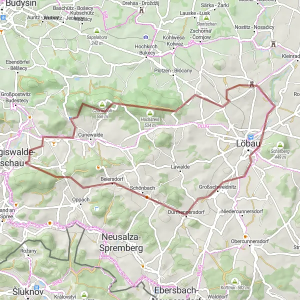 Map miniature of "Gravel Route near Crostau" cycling inspiration in Dresden, Germany. Generated by Tarmacs.app cycling route planner