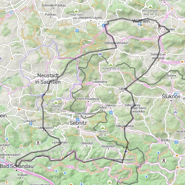 Map miniature of "The Elbe Valley Delights" cycling inspiration in Dresden, Germany. Generated by Tarmacs.app cycling route planner