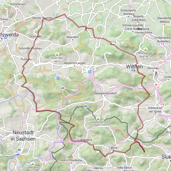 Map miniature of "Demitz-Thumitz and Back" cycling inspiration in Dresden, Germany. Generated by Tarmacs.app cycling route planner