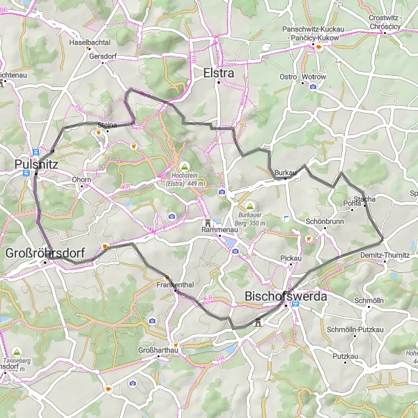 Map miniature of "Hohberg Escape" cycling inspiration in Dresden, Germany. Generated by Tarmacs.app cycling route planner