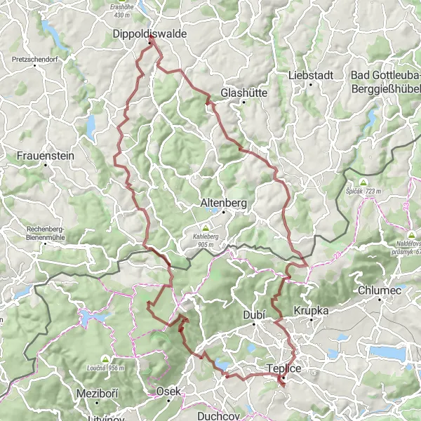 Map miniature of "Gravel Adventure Exploration around Dippoldiswalde" cycling inspiration in Dresden, Germany. Generated by Tarmacs.app cycling route planner