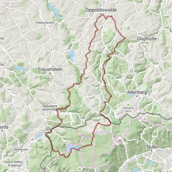 Map miniature of "Gravel Adventure around Dippoldiswalde" cycling inspiration in Dresden, Germany. Generated by Tarmacs.app cycling route planner