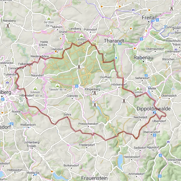 Map miniature of "The Gravel Explorer" cycling inspiration in Dresden, Germany. Generated by Tarmacs.app cycling route planner