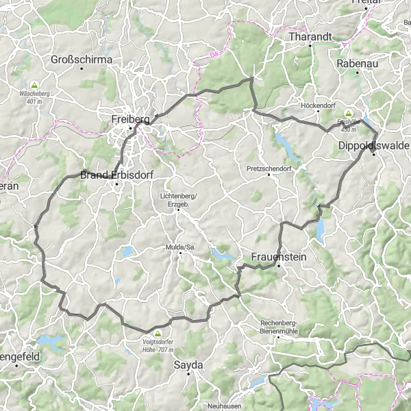 Map miniature of "Panoramic Road Adventure" cycling inspiration in Dresden, Germany. Generated by Tarmacs.app cycling route planner